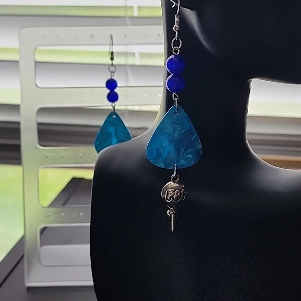 Handmade Blue Dangle Earrings with lolipop  Charms - Picture 5 of 5